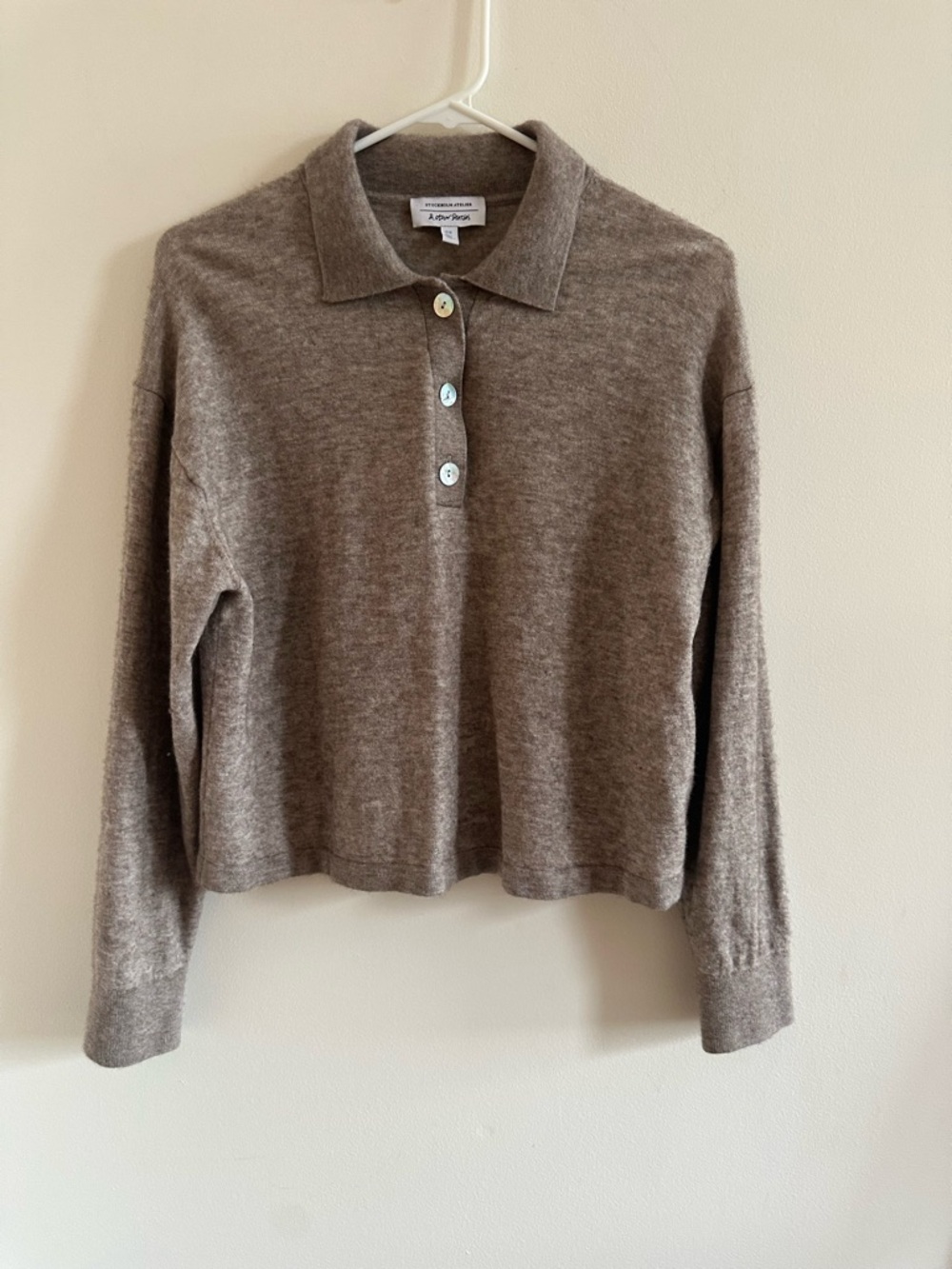 & Other Stories Brown Polo-Style Cashmere Blend Sweater
